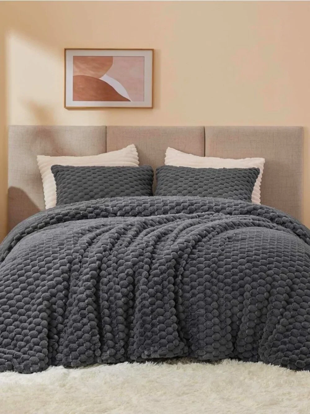 Fluffy Queen Comforter Set - Grey Fleece Soft Comforter for Queen Size Bed, Luxu